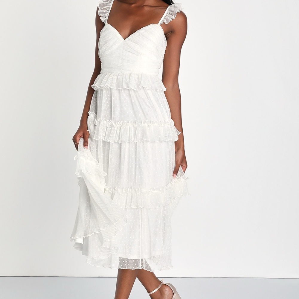 Lulus White Swiss Dot Whimsical Dress